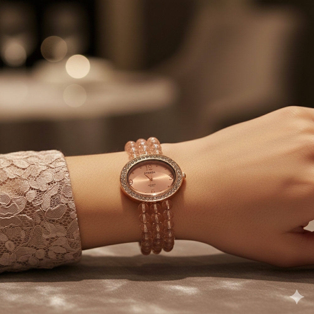 Strada Rose Quartz Crystal Watch